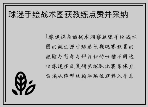 球迷手绘战术图获教练点赞并采纳